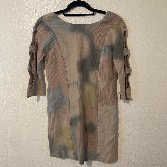 Seneca Rising Tie Dye Low Neck Cold Shoulder Zip Front Linen Shift Dress Size S - Picture 2 of 12
